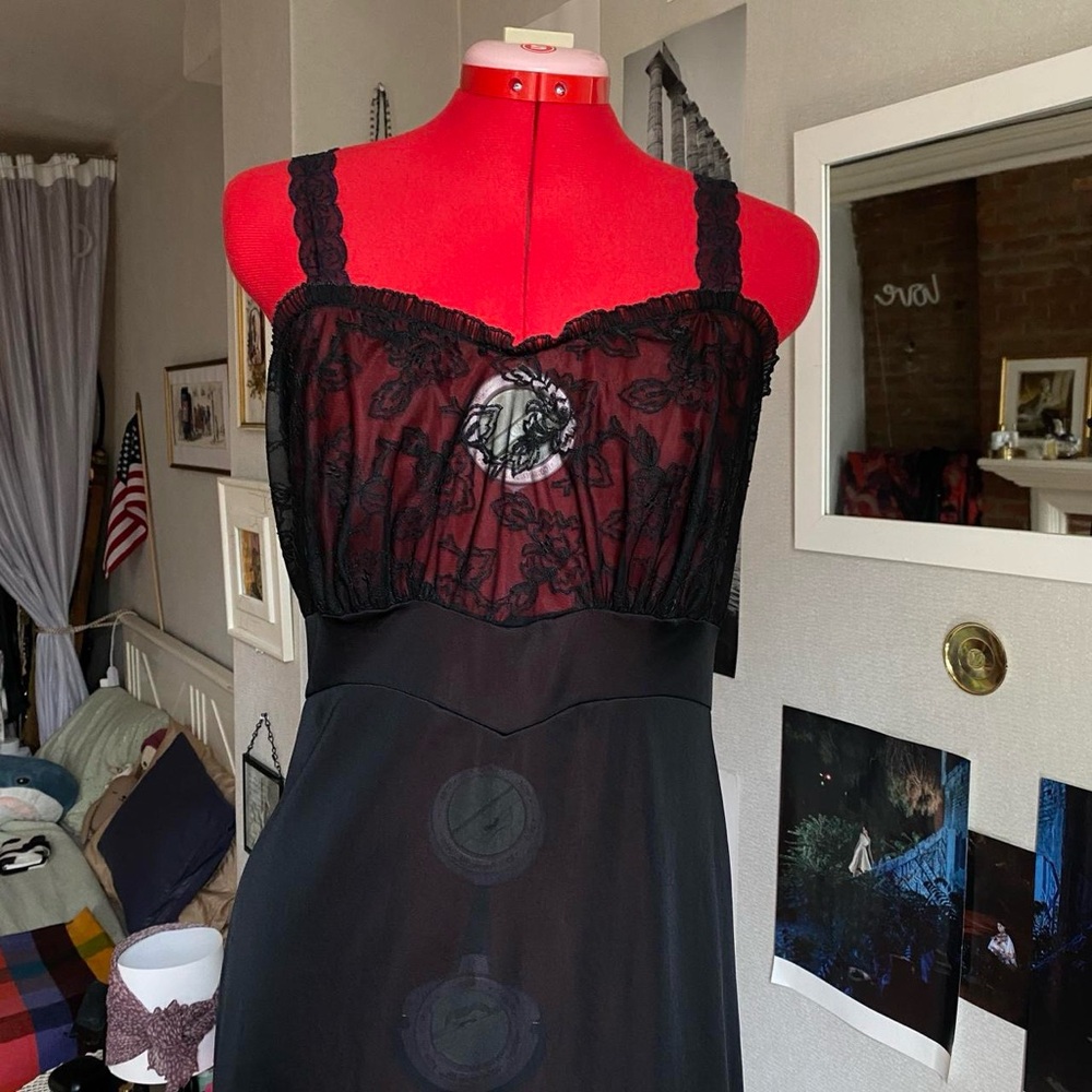 Vintage 60s Black Sheer Lace Vintage Midi Sleepping Dress